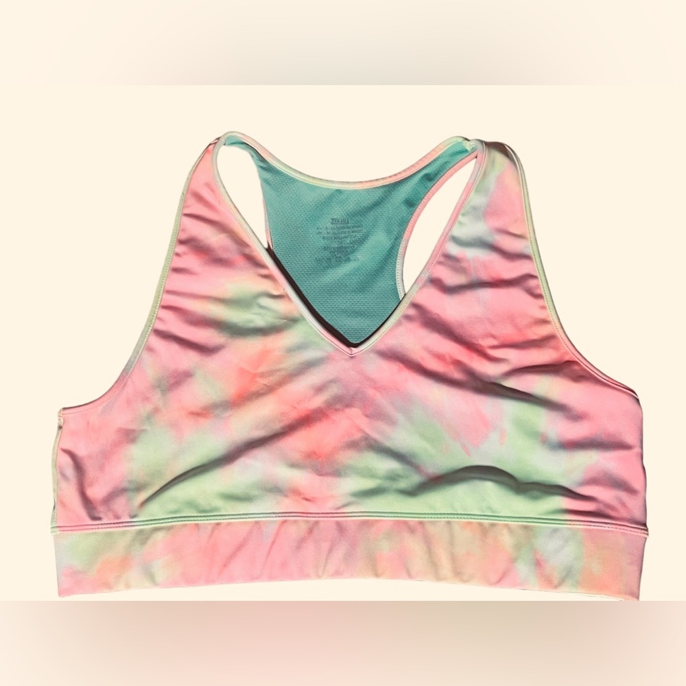 Zenana Yellow/Pink Tie Dyed Mesh Lined Racer Back Sports Bra Size 3X